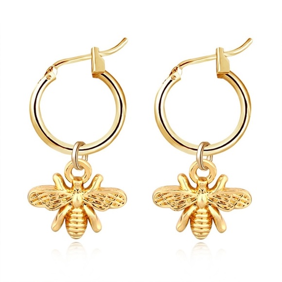 Gold honey bee earrings hoops 18k gold spring! - Picture 5 of 11